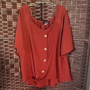 Adara Women's Rust Button-Front Tie Hem Blouse